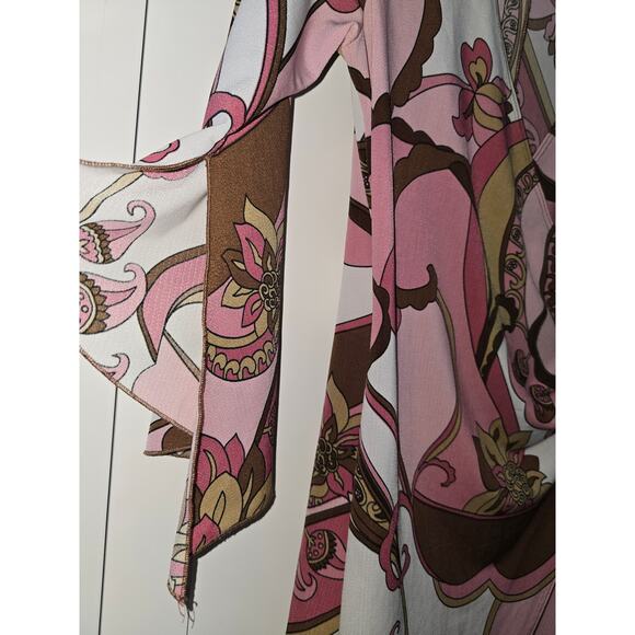 M.K.M Designs Pink & Brown Groovy Faux Wrap Dress (M) - Picture 5 of 11